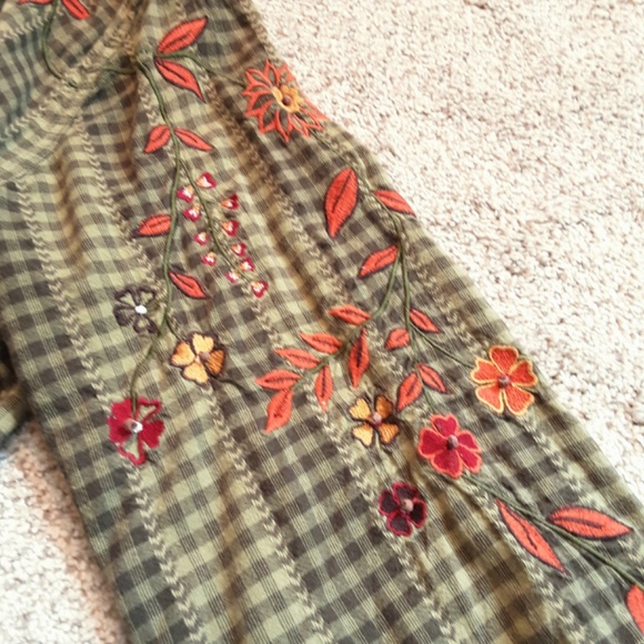 Bobbie Brooks Green Plaid Embroidered Button Cotton Tunic Size S - Picture 4 of 12